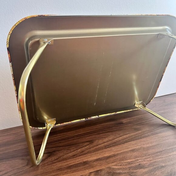 Vintage 1970s MCM Hippie Cottagecore Floral Metal TV Snack Tray with Folding Leg - Picture 8 of 10